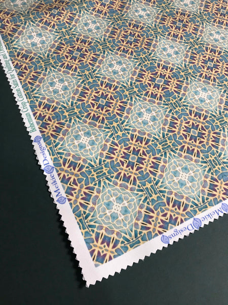 Soft Teal Green Turquoise Lilac Gold 'Gentle Stars' Designer 100% Cotton Satin fabric for curtains, upholstery and soft furnishings