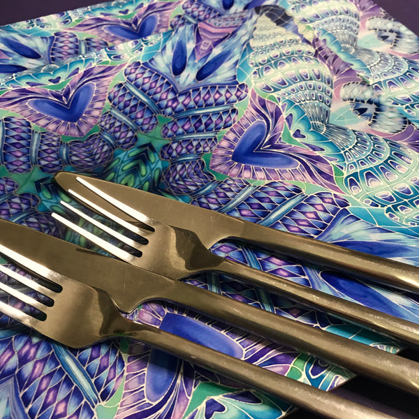 Butterfly on Leaves hard wearing Table Mats - Teal Pink Plum Charcoal Green Tableware