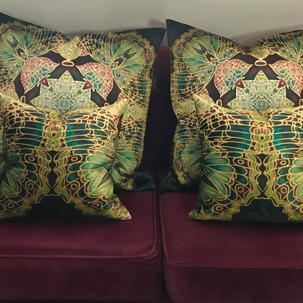 Green Butterfly Velvet Cushions. Green Lime Velvet Cushions