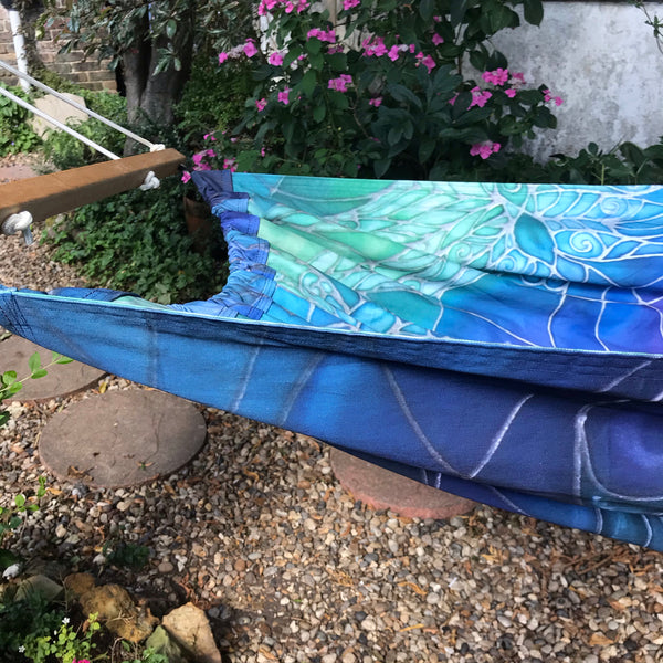 Gorgeous Blue Green Reversible Hammock - featuring Blue Shoal on one side and Dragonflies on the reverse.