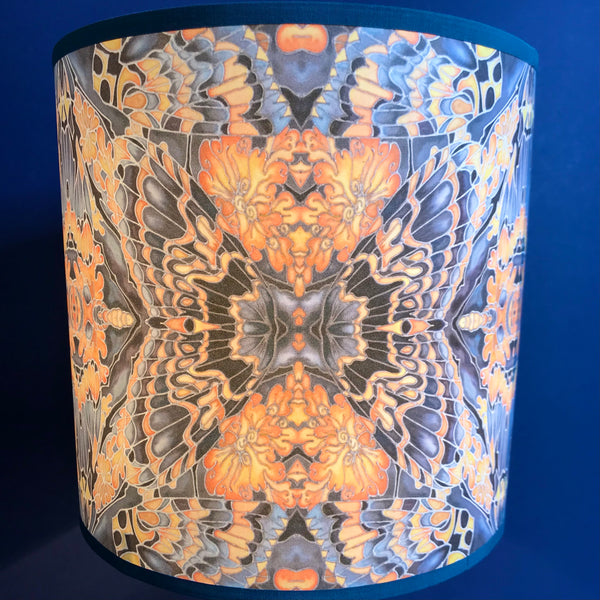 Contemporary Grey Blue Orange Butterfly Moth Lamp shade - Butterfly Moth Drum Shade - Atmospheric lamp Shade