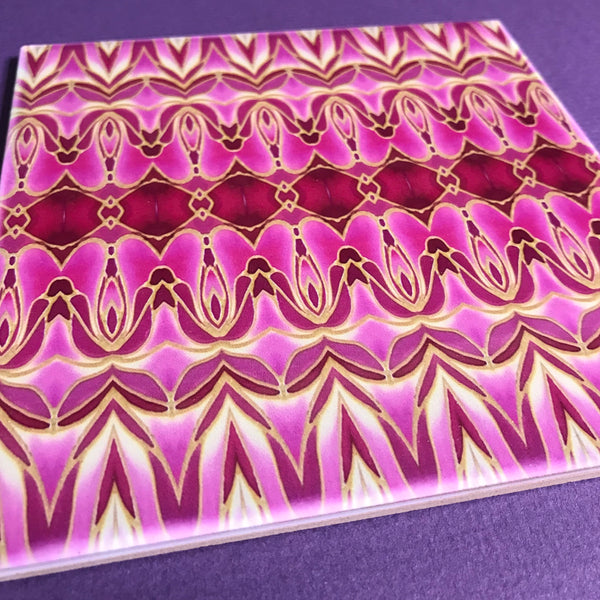 Pink Gold Persian Style Bathroom Tiles - Bohemian Kitchen Tiles - Orchid Repeat Decorative Tiles