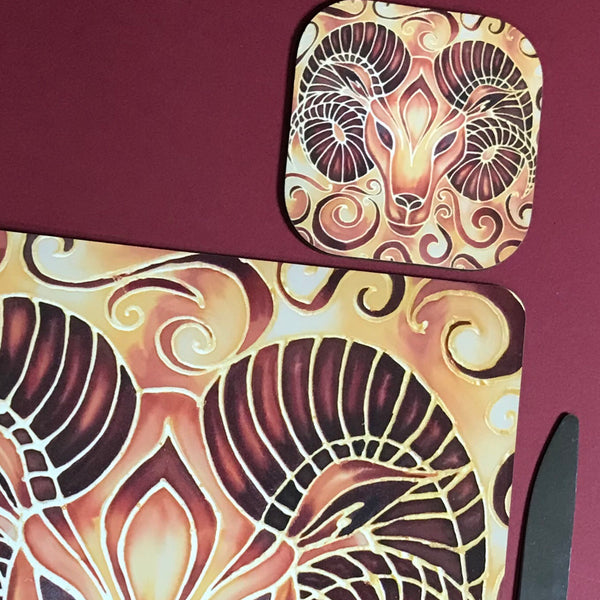 Golden Ram Square Table Mats & Coasters - Wildlife Table Mats