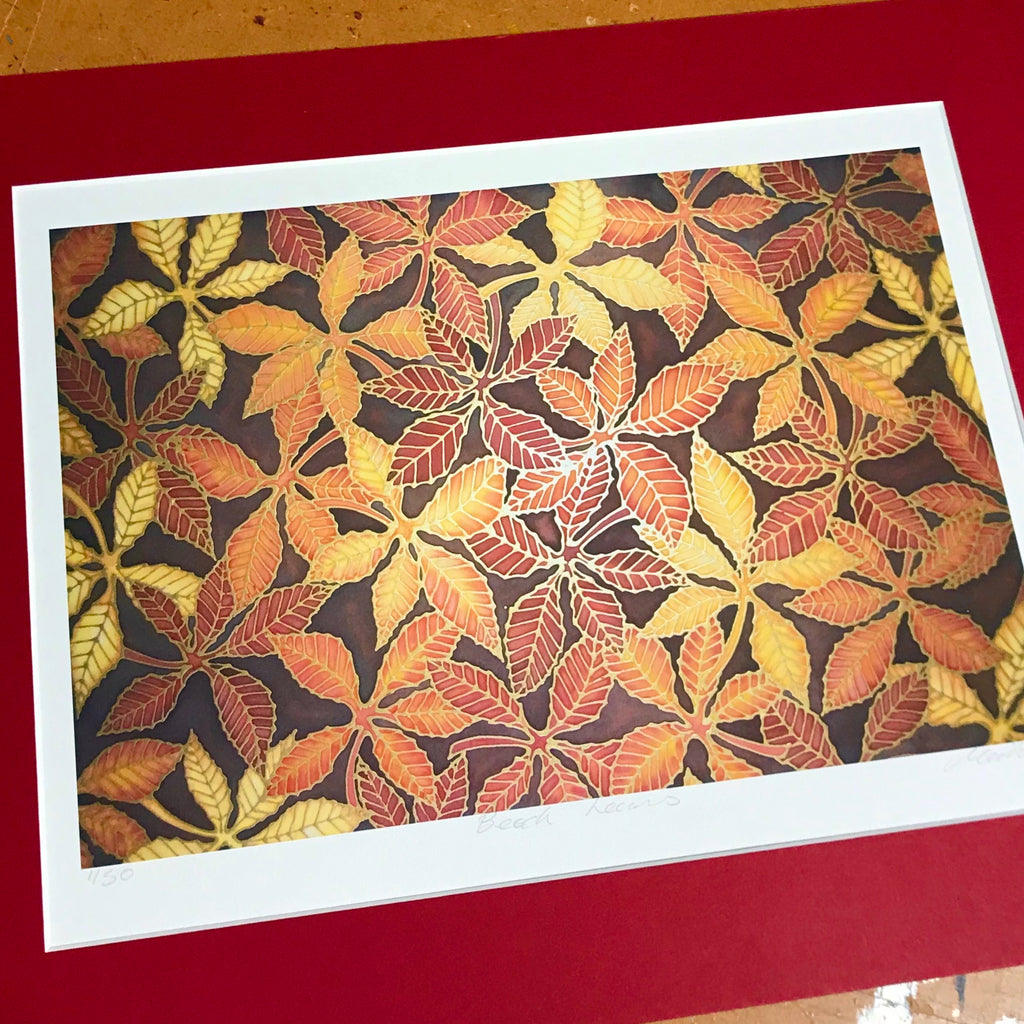 Autumnal Beech Leaves  Print -  Ref Yellow Leaves Art Print - Red Yellow Art  Print