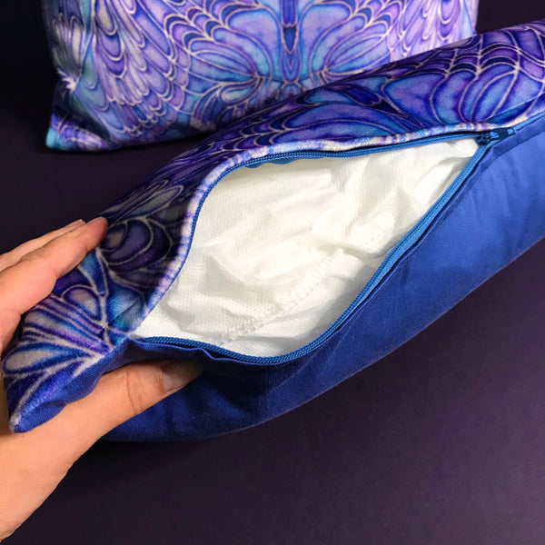 Blue Butterfly Velvet Cushion - Luxury Saphire Blue Velvet - Intricate pattern butterfly pillow
