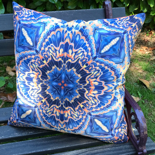 Grey blue showerproof Cushions - Orange grey blue  Garden Cushion