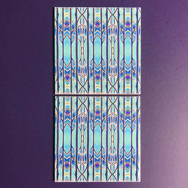 Celestial Blue Trees Ceramic Tiles -  Ceramic Hand Printed Tiles
