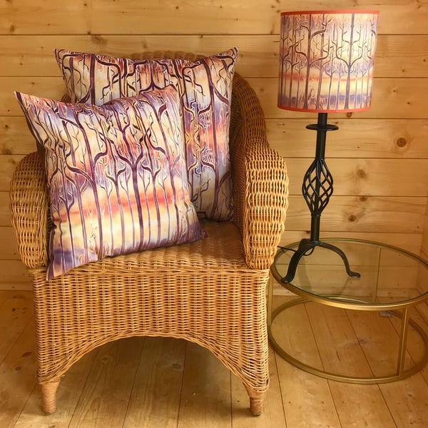 Into the Woods Contemporary Lamp Shade - Blue Teal Trees Effect Drum Shade - Atmospheric lighting