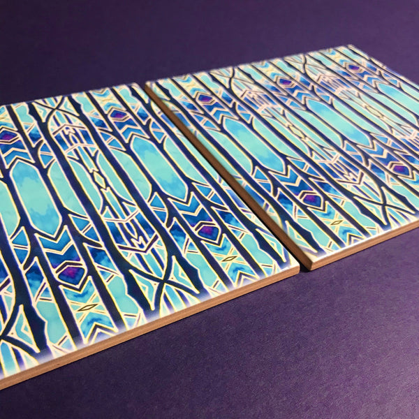 Celestial Blue Trees Ceramic Tiles -  Ceramic Hand Printed Tiles
