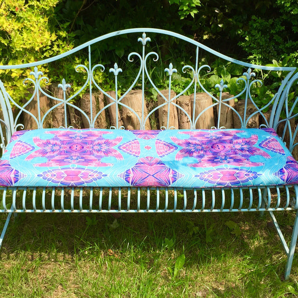 Blue Shell Garden Seat Pad - Made to Order Exterior Textiles - Pretty Shower Proof Fabrics