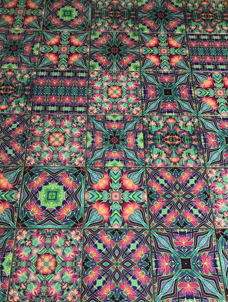 Vibrant Purple Iris Bohemian Mixed Set of 50 Ceramic Tiles - Pink Green Purple Turquoise Bright Bohemian Kitchen Tiles