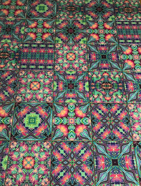 Vibrant Purple Iris Bohemian Mixed Set of 50 Ceramic Tiles - Pink Green Purple Turquoise Bright Bohemian Kitchen Tiles