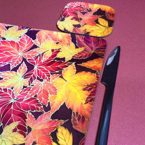 Autumn Leaves Placemats & Coasters - Virginia Creeper Leaves Table Mats - Red Yellow