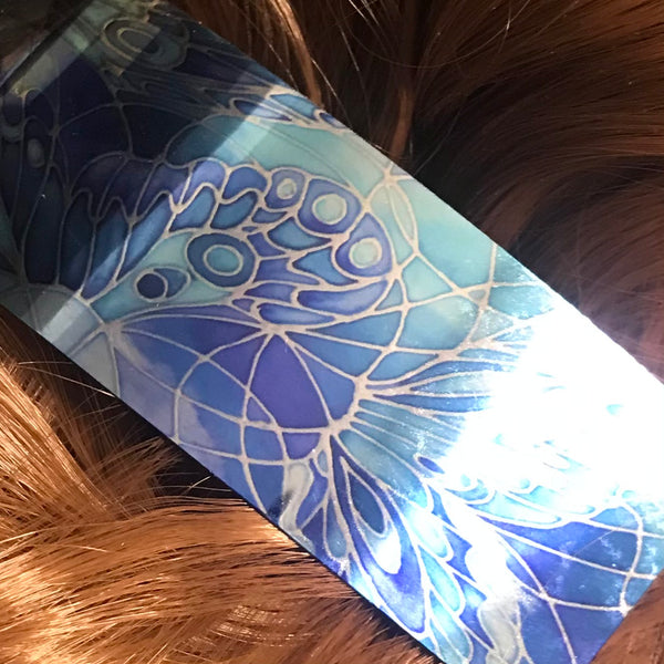 Blue Butterflies Large hair clip, barette, hairslide, stocking filler, gift for her, gift for woman, gifts for girls, pretty presents.