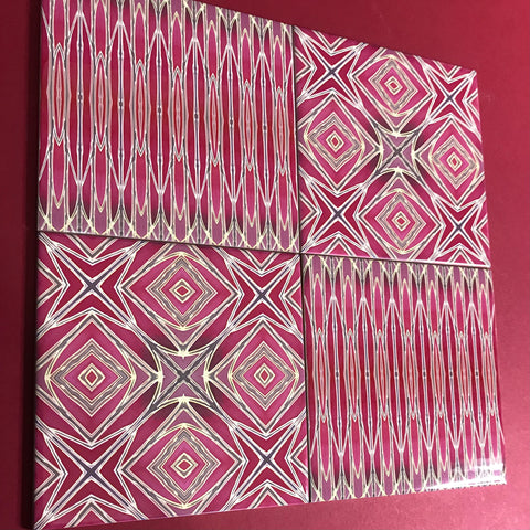 Red Gold mixed set of Oriental Style Bathroom Tiles - Bohemian Kitchen Tiles - Orchid Repeat Decorative Tiles