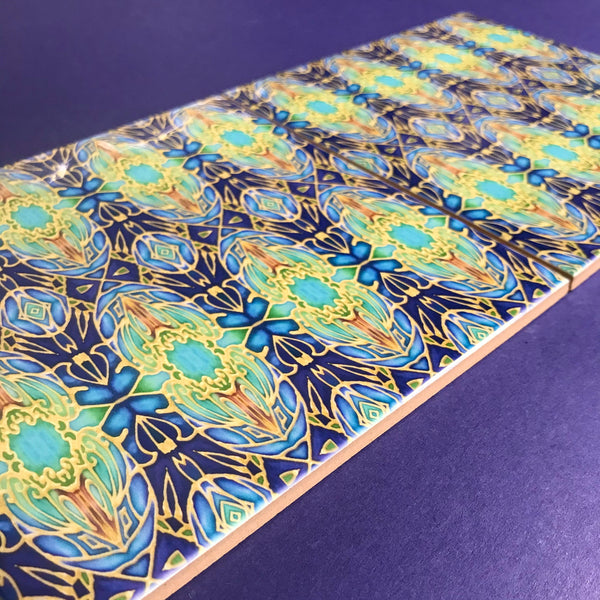 Italian Style tiles in blue green and gold 6x6"