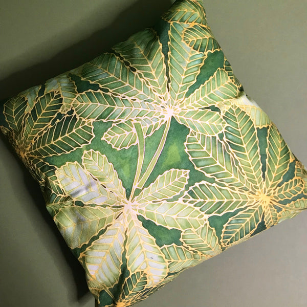 Horse Chestnut Leaves cushion - printed onto suedette fabric - green khaki - sage green colours - Chestnut Leaves Pillow