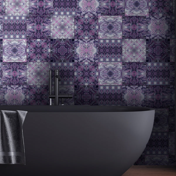 Gothic Mixed Set of 20 Ceramic Tiles - Purple Black Charcoal Kitchen Tiles