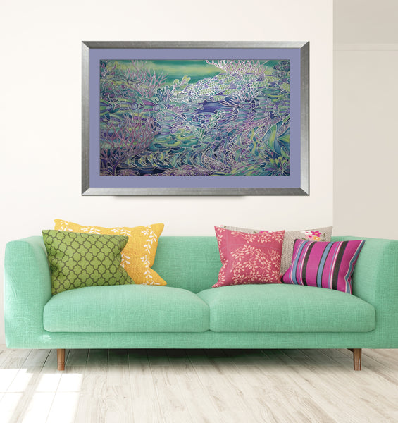 Coral Reef Original Silk Painting - blue turquoises  green Original Art