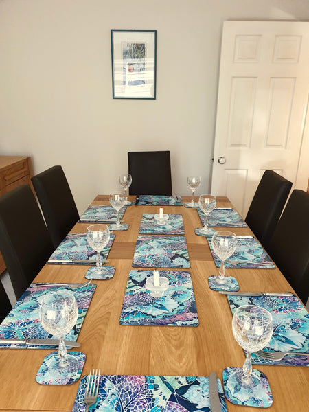 Butterfly on Leaves hard wearing Table Mats - Teal Pink Plum Charcoal Green Tableware