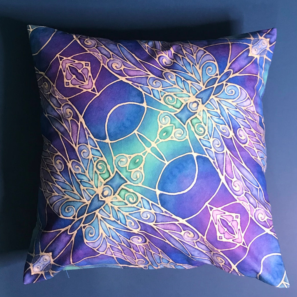 Nouveau Dragonflies Cushion - Blue Green Turquoise Purple Cushion - Dragonflies Art Pillow