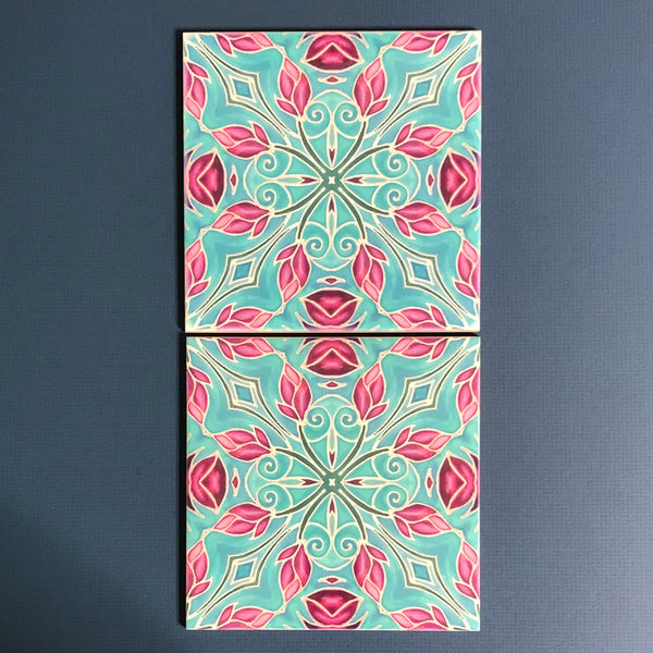 Pink Magnolias Arts and Crafts look Bathroom Tiles or Kitchen Tiles