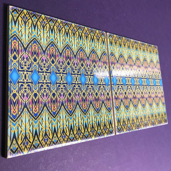 Arts and Crafts look Cathedral Tall Window Ceramic Tiles - Multi coloured Bohemian  Ceramic Printed Tiles