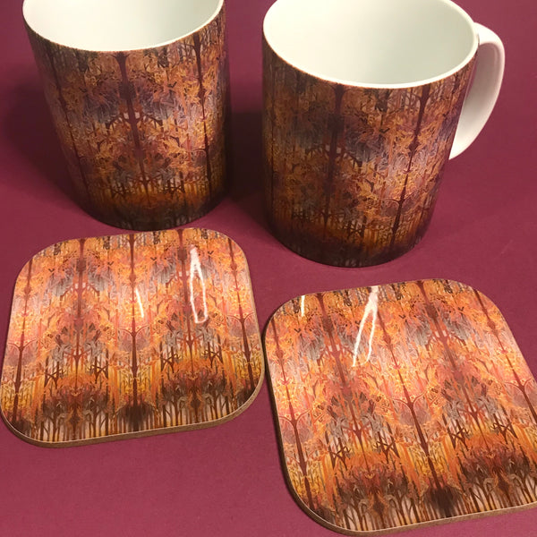 Forest Trees High Quality Table Mats and Coasters - Burgundy Terracotta Tableware - Copper Brown Burgundy Tableware