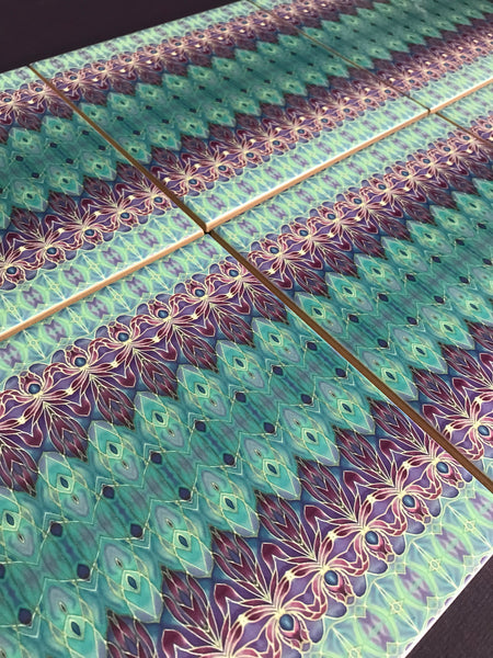 Turquoise Blue and Purple Persian  Style Bathroom Tiles - Bohemian Kitchen Tiles - Orchid Repeat Decorative Tiles