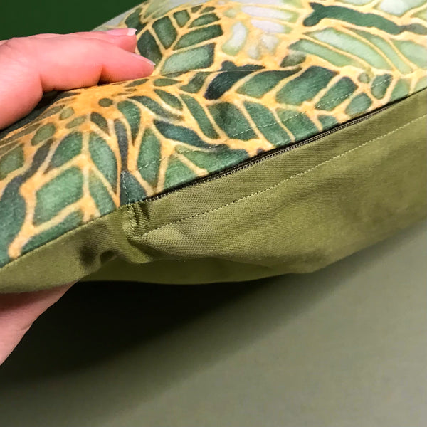 Horse Chestnut Leaves cushion - printed onto suedette fabric - green khaki - sage green colours - Chestnut Leaves Pillow