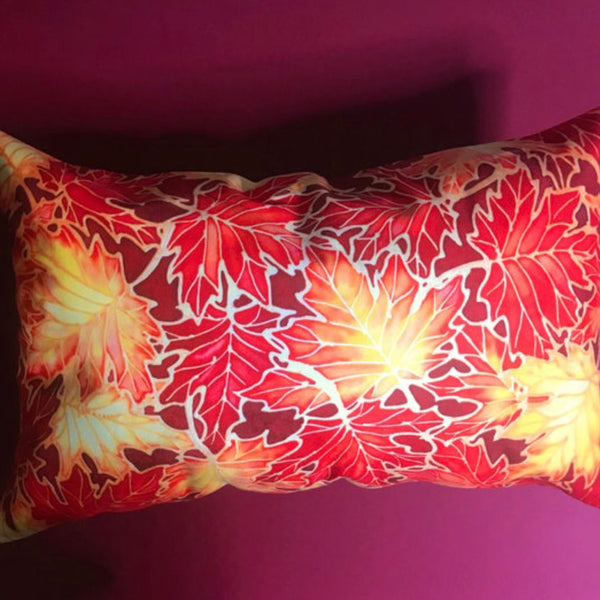 Autumnal Maple Leaves Cushion - Rich Reds and Yellows Pillow - Maple Leaves Pillow by Meikie