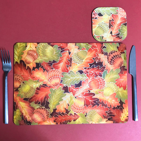 Oak Leaves & Acorns Placemats - green rust Table Mats & coasters - Oak  glass chopping boards