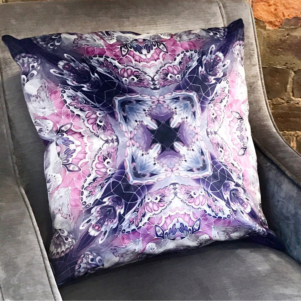 Purple Velvet Butterflies Cushion - Luxury Velvet Fabric - purple grey Butterflies pillow