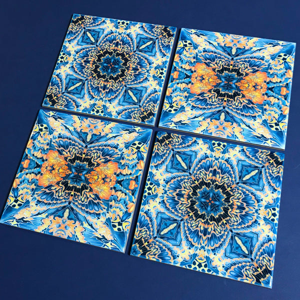 Contemporary Butterfly Tiles - Orange & Grey Ceramic Tiles - Beautiful Bohemian Printed Tiles