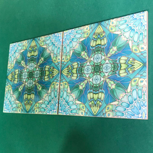 Contemporary Mint Green Butterfly Star Tiles - Beautiful Green Turquoise Tiles - Bohemian Ceramic printed  Tiles