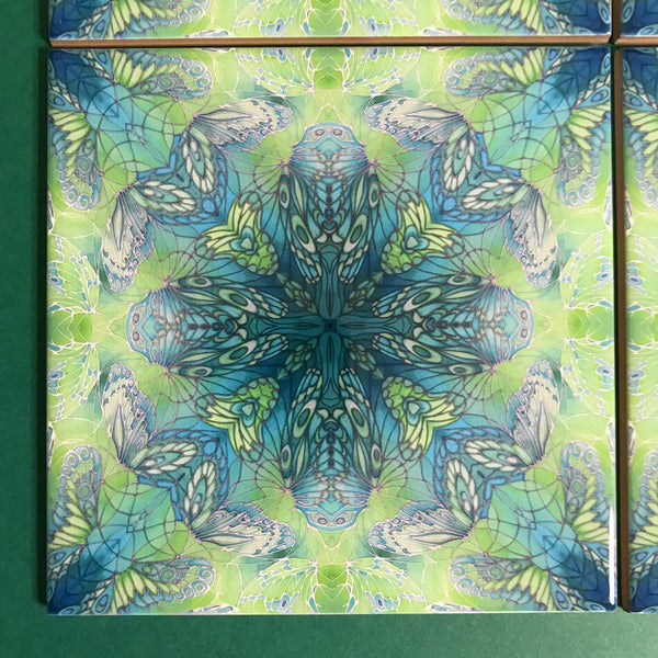 Contemporary Mint Green Butterfly Tiles - Beautiful Green Turquoise Tiles - Bohemian Ceramic printed  Tiles