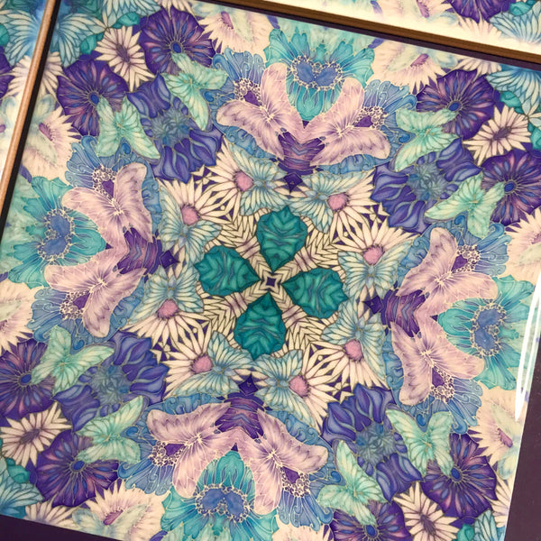 Pretty Stylised Flower Tiles - Lilac Turquoise Bohemian Ceramic Printed Tiles