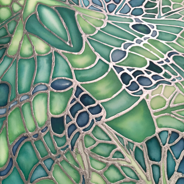 SOLD - Green Moth Original Silk Painting - Moth & Butterfly Arty - Green Lime Turquoise Art