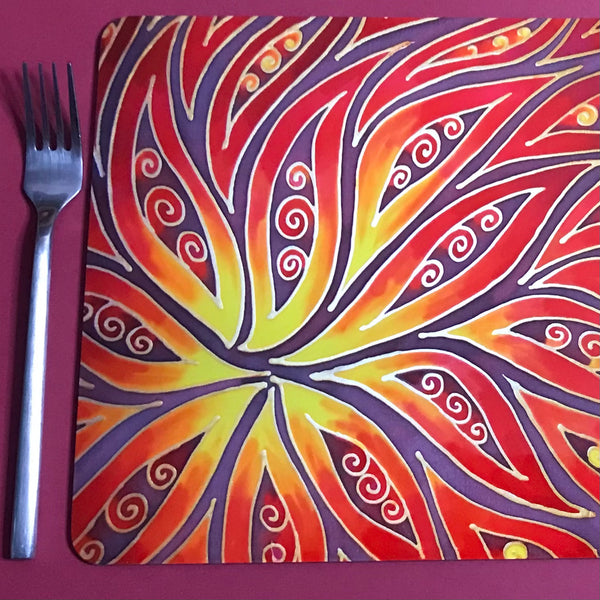 Red Elipse Placemats & coasters - Red glass chopping boards - Red Serving Trays