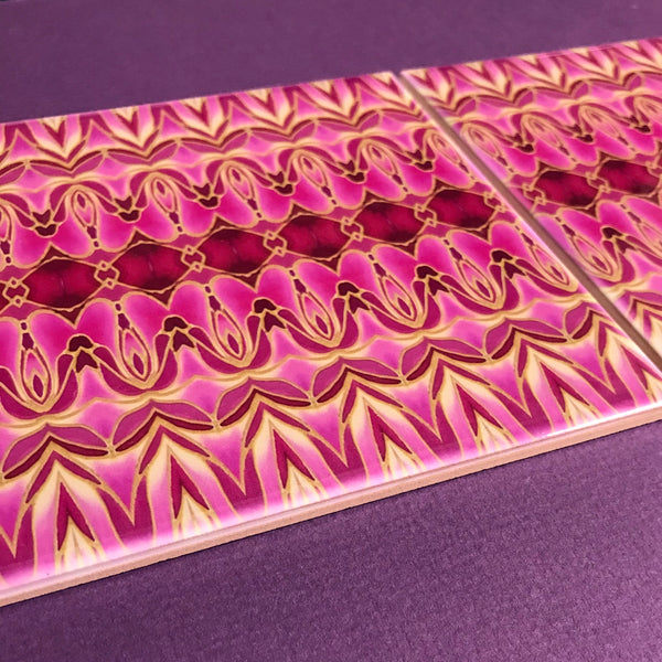 Pink Gold Persian Style Bathroom Tiles - Bohemian Kitchen Tiles - Orchid Repeat Decorative Tiles