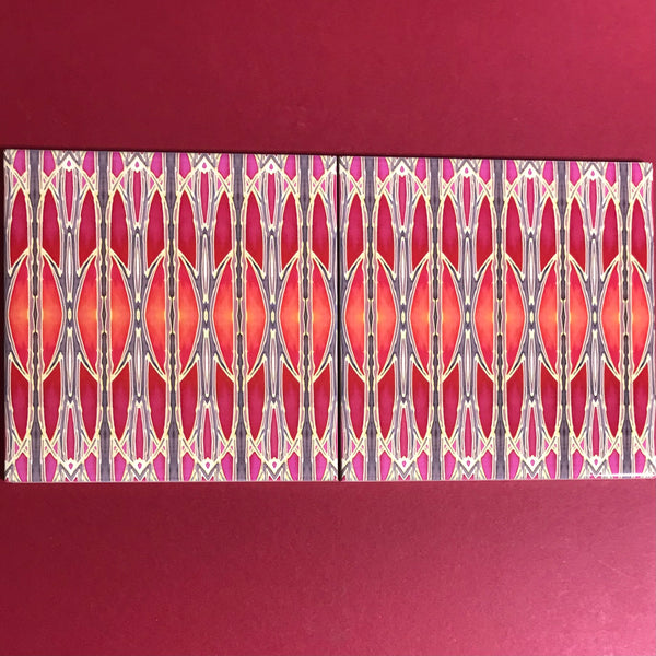 Red Gold Oriental Style Bathroom Tiles - Bohemian Kitchen Tiles - Orchid Repeat Decorative Tiles