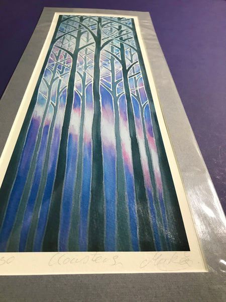 Cloisters Trees Signed Print - Grey Lilac Purple Forest Print Art