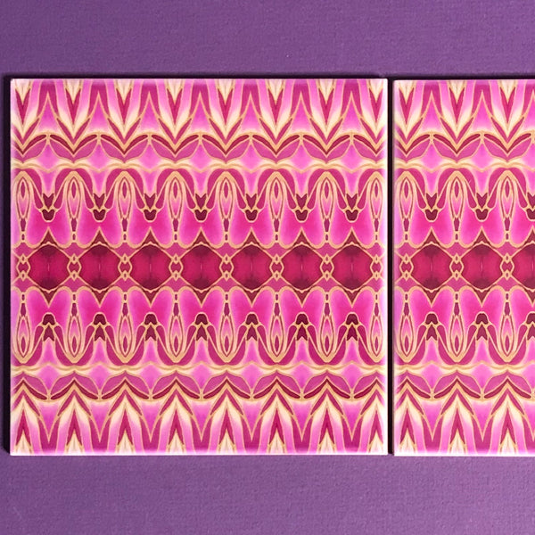 Pink Gold Persian Style Bathroom Tiles - Bohemian Kitchen Tiles - Orchid Repeat Decorative Tiles