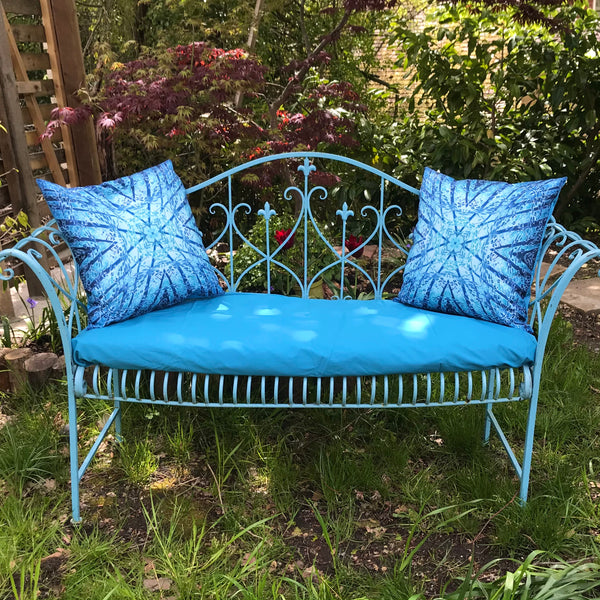 Blue Teal Mint Kaleidoscope Trees Showerproof Cushion - Showerproof Garden Cushions - Blue green turquoise Cushion