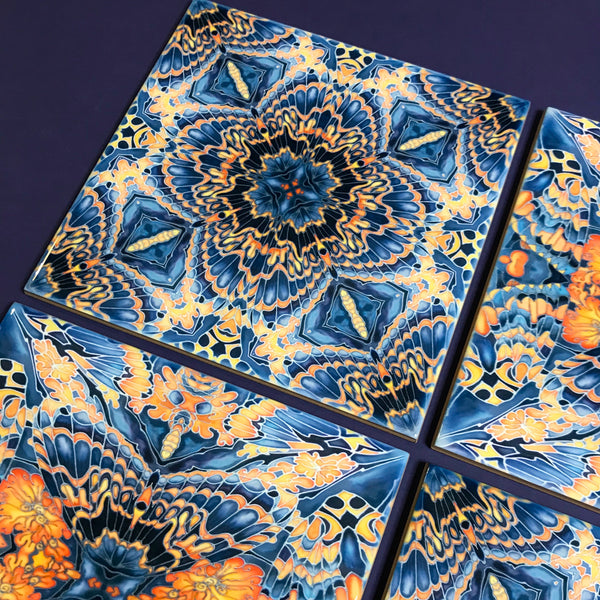 Contemporary Butterfly Tiles - Orange & Grey Ceramic Tiles - Beautiful Bohemian Printed Tiles
