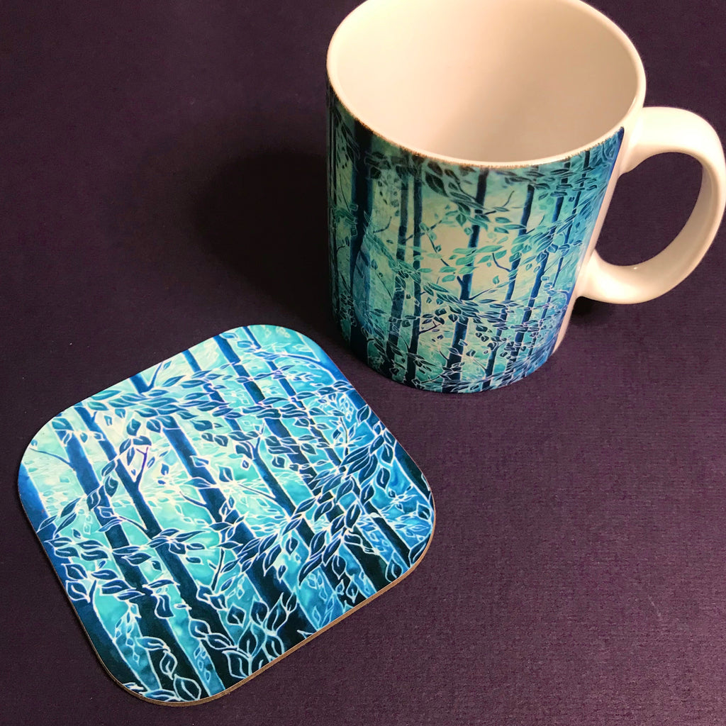 Mint Teal Trees Mug - Woods Mug Box Set -  Blue Teal Turquoise Mug