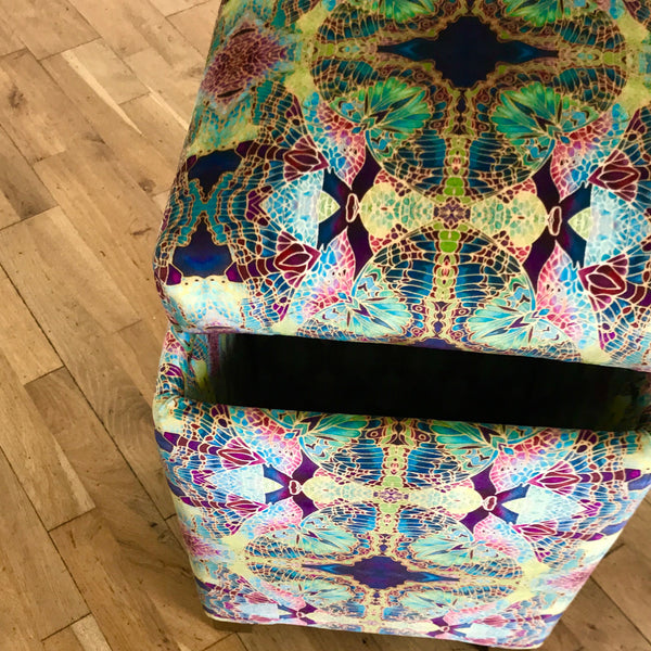 SOLD Sumptuous luxury velvet footstool with storage -  green velvet stool with storage - one off Bespoke Upholstery.