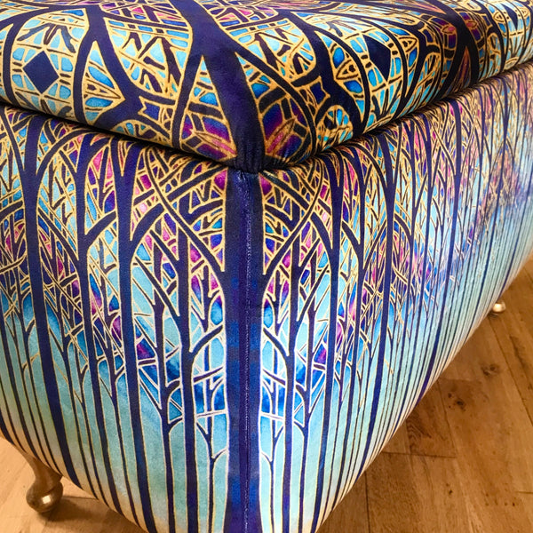 SOLD Stunning Cathedral Window Ottamon-Made to Order-one off Bespoke Upholstery.