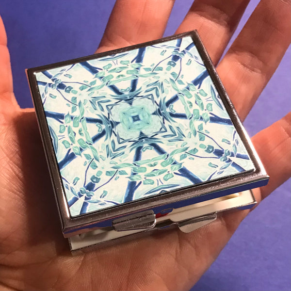 Blue Aqua Stars Large Pill Box - Stud Earing Jewellery Box