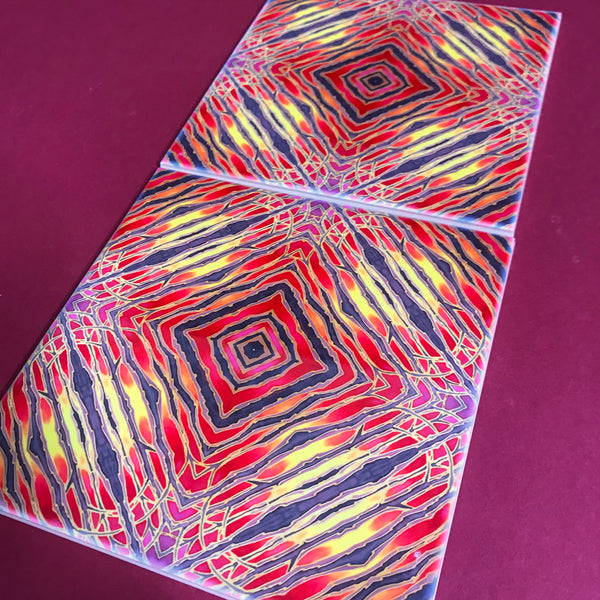 Red Diamond Trees Ceramic Tiles - Sunset coloured Bohemian  Ceramic Printed Tiles